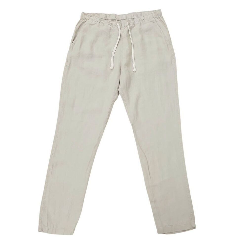 Alex Crane Mens Medium Beige Linen Pants Drawstring Tapered Coastal Travel